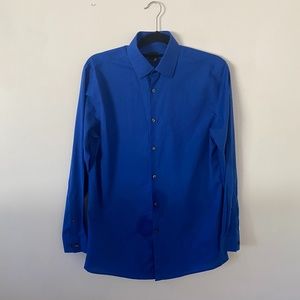 JC Penney J. Ferrar Solid Blue Long Sleeve Dress Shirt - Medium